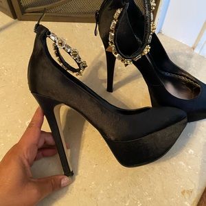 Black high heels w gold jeweled strap